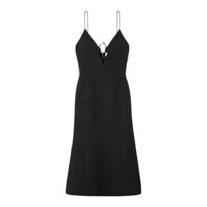 NWT $599 Rebecca Vallance Romy Embellished Cloqué Midi Dress - Black Size 10